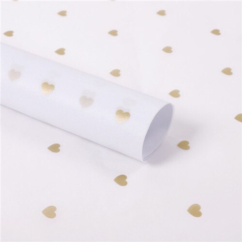 50*70 cm indpakningspapir håndlavet håndlavet stjerne kærlighed prik mønster silkepapir 28 ark/parti blomsterindpakningsmateriale: Guld kærlighed-hvid