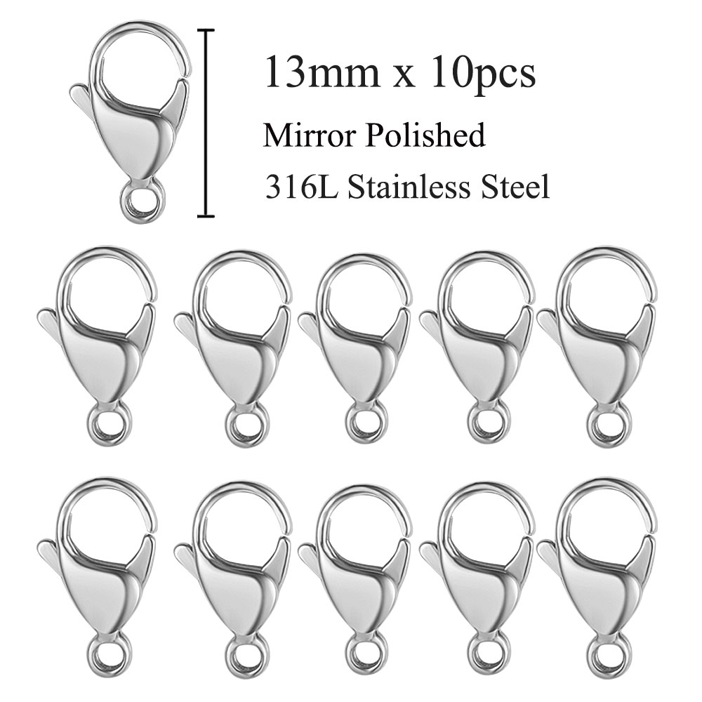 10 unids/lote de cierre de langosta de acero inoxidable 316L pulido con espejo, 9-19mm, cierres de joyería Diy que nunca se decoloran para hacer collares y pulseras: Gris