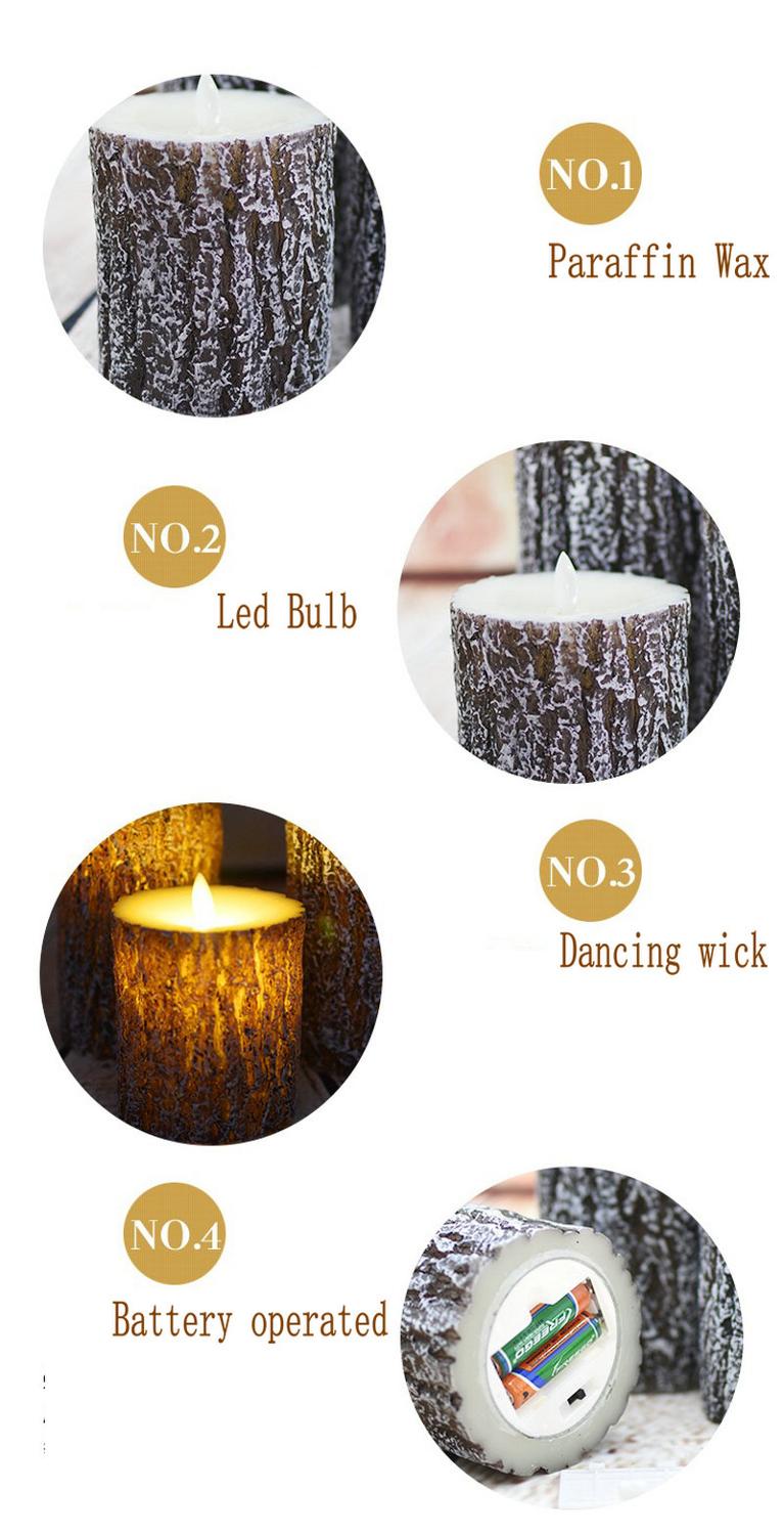 Battery operated Dancing Moving wick LED Pine tree Candle Paraffin Wax Pillar Swinging Flame Wedding f/Home Party Club-15cm(H)