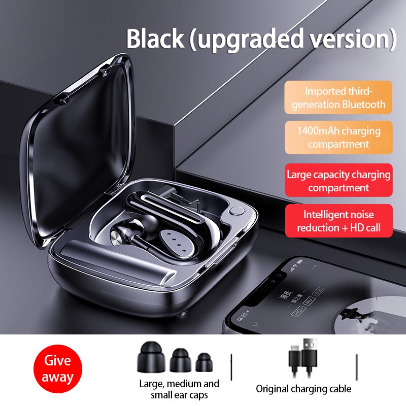 Wireless Bluetooth Headphones With Charging Bin Single Ear Wear One Hand Touch Technology 180 ° Rotation Earphone For Phone: 02