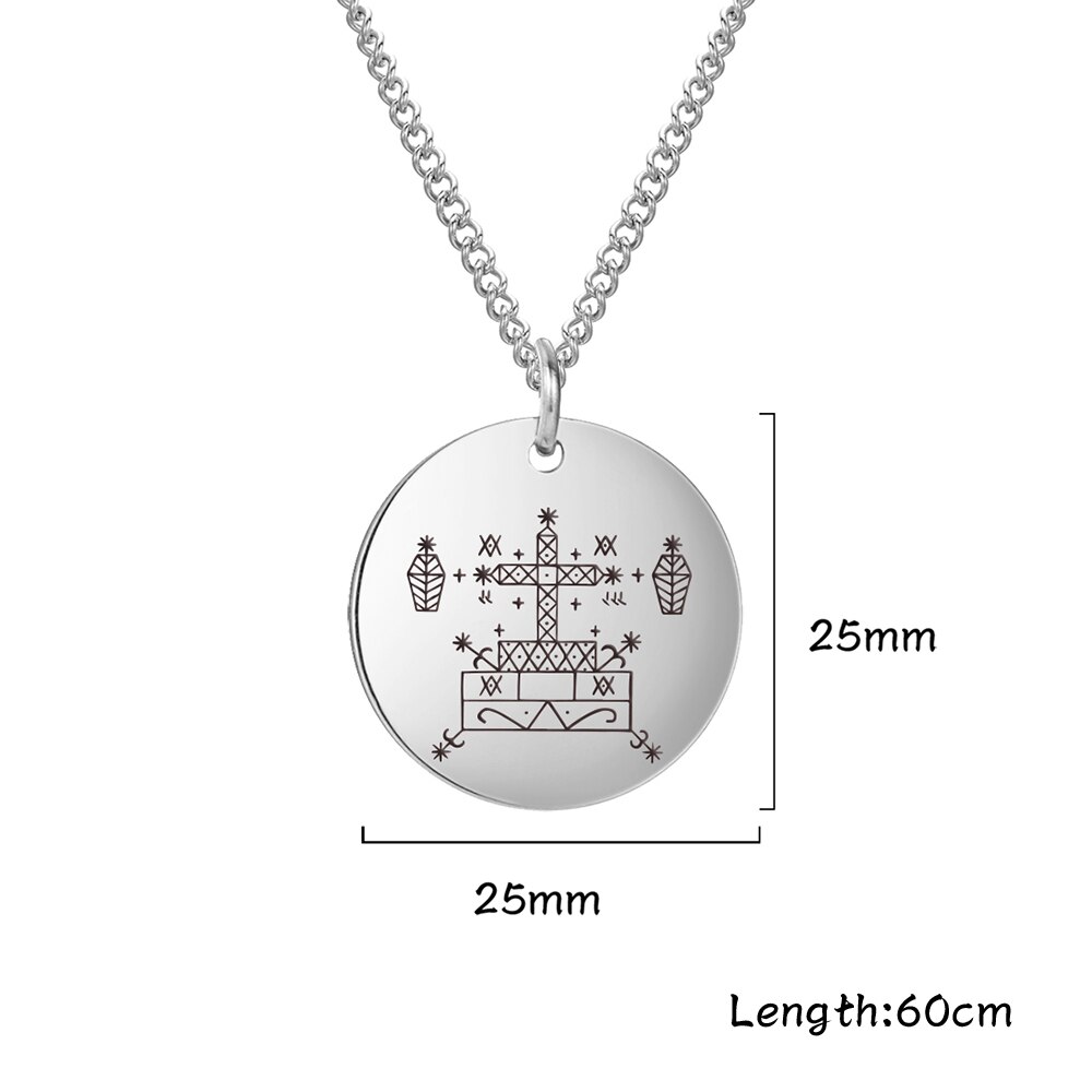 Dawapara Vintage Voodoo Veve of Baron Samedi Amulet Necklace Stainless Steel Hoodoo Talisman Pendants