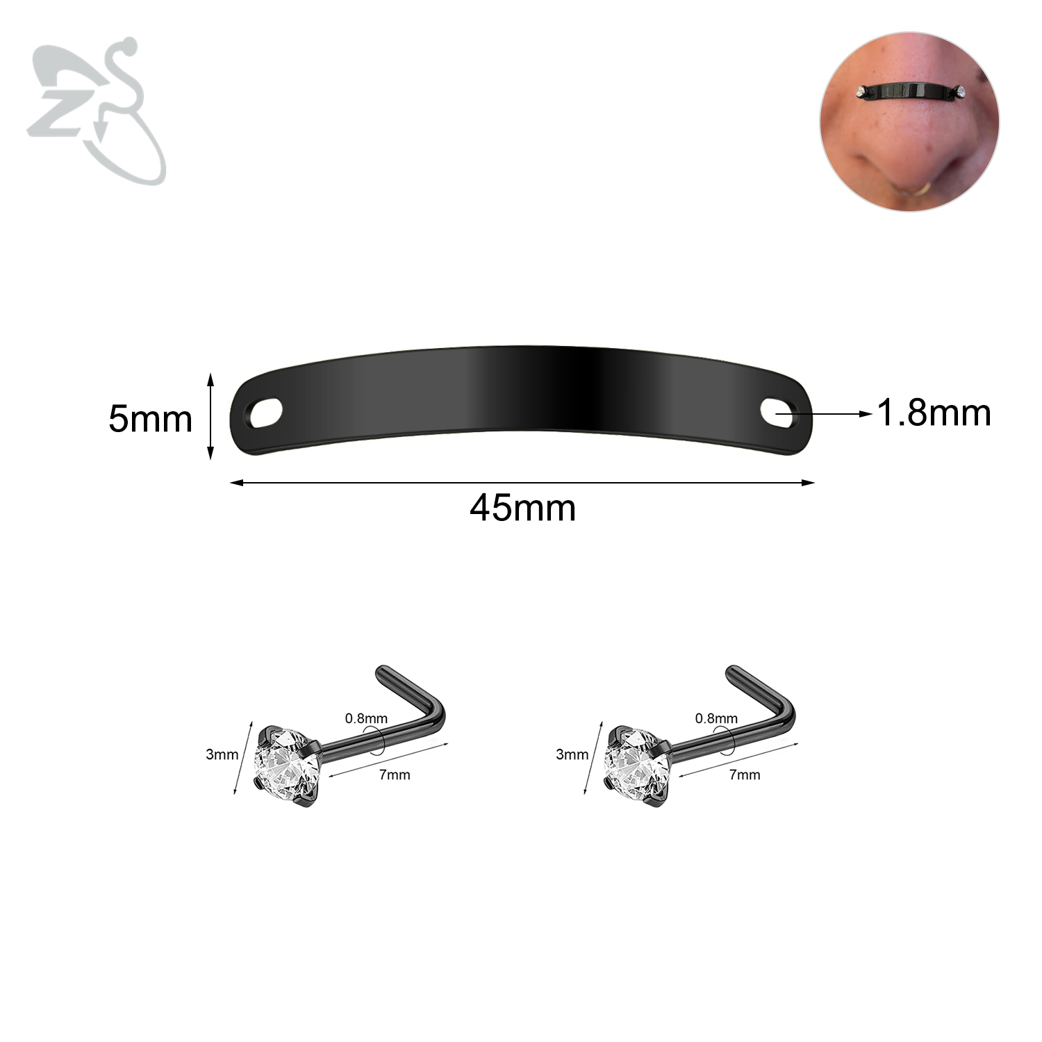 ZS-Piercing en Acier Inoxydable pour Homme et Femme, Bijoux de Corps, Ajustable, Pont de Narine, Punk, 24/30/35/40/45/50mm, 1 Ensemble: Plaqué de cuivre antique