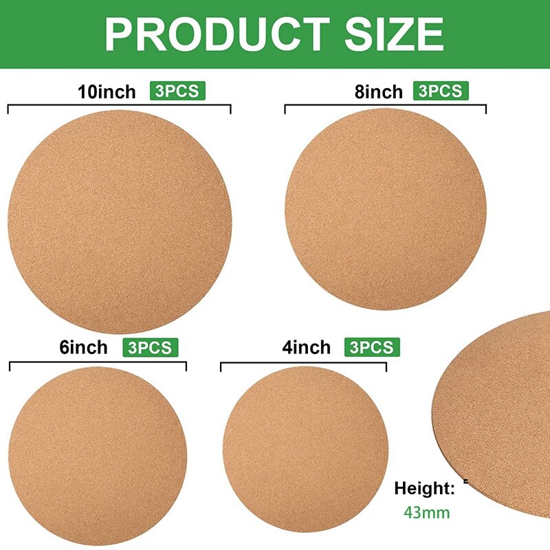 Posavasos de corcho para plantas, tapete de corcho redondo, absorbente, suave para mesa, tabla de corcho para cocina, suministros para manualidades DIY, 12 Uds.