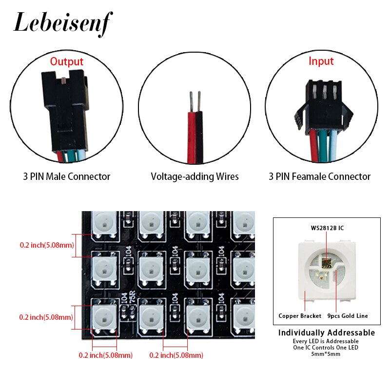DC5V 5050 RGB Matrix led Pixel module light 8*8 16*16 8*32 Pixels WS2812B WS2812 Digital Flexible Panel Individually Addressable
