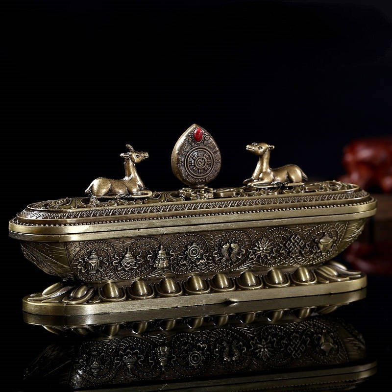 Copper Tibet Incense Burner Antique Handmade Incense Stick Holder Zen Buddhist Teahouse Home Office Decoration Crafts Ornaments