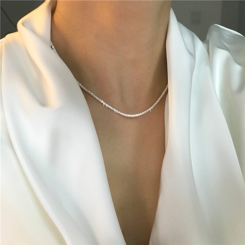 17KM Glänzende Kette Silber Farbe Halsband Halskette Für Frauen Einfache Minimalistischen Choker Halsketten NEUE Kragen Schmuck: 1pc