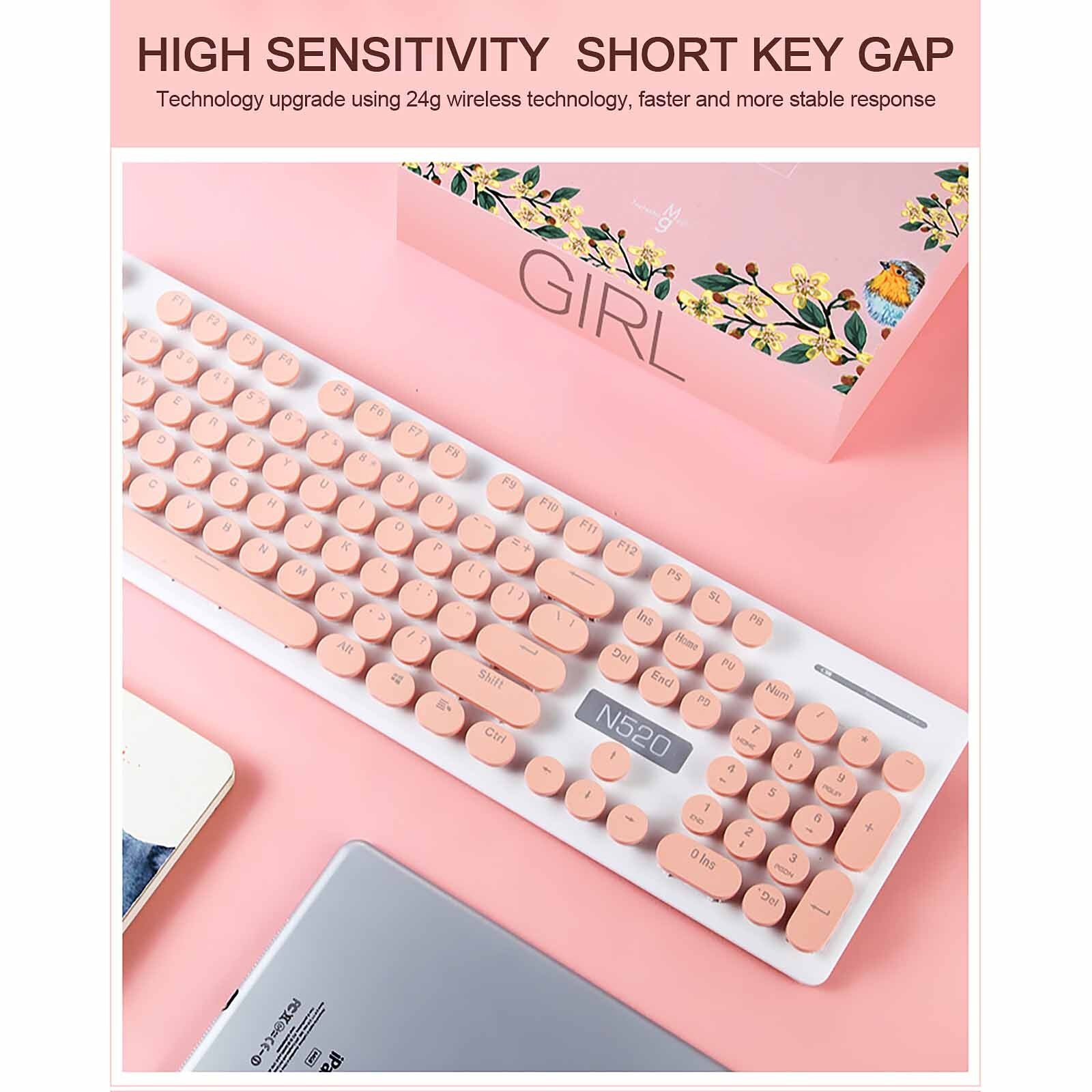 Retro Style Keyboard With Mouse Sets 2.4G Wireless Round Keycaps Mute Button Keyboard Mice For Laptop Desktop PC Computer