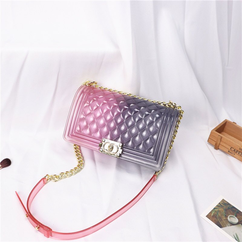 Clear Colorful Transparent Jelly Bag Gradient Candy Color Crossbody Bags Ladies Shoulder Chain Messenger Bag Sg69: Red Black(Big)