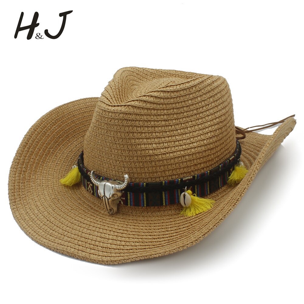 Kvinder sommer halm vestlige cowboy hat med roll up bred kant dame jazz sombrero hombre cowgirl hat