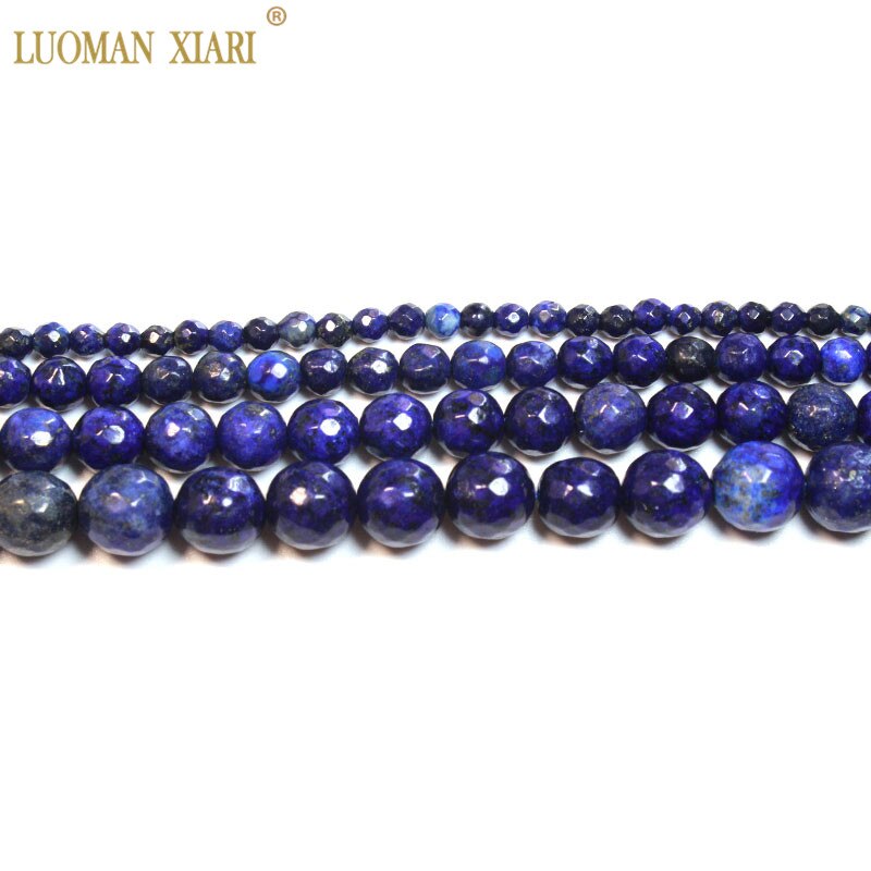 Fine Faceted Lapis lazuli Round Natural Stone Beads For jewelry Making DIY Bracelet Necklace 4/6/8/10/12MM Strand 15''