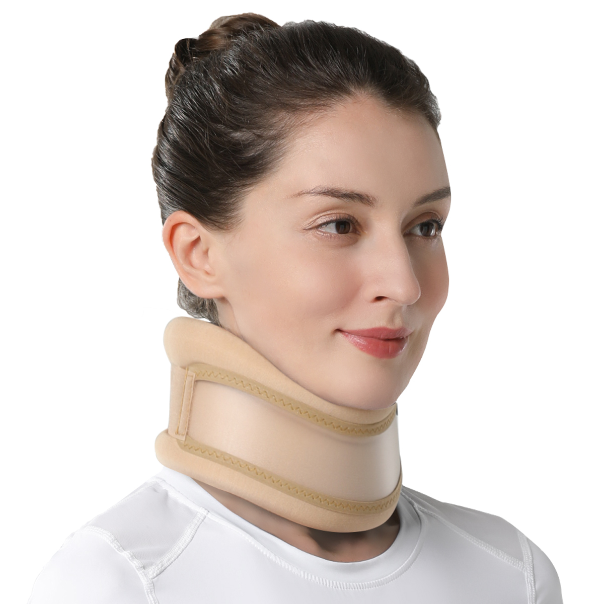 VELPEAU Neck Brace Support Foam for Neck Pain and Spine Pressure Adjustable Cervical Collar for Snoozing and Sleep Apnea: Ivory / Large