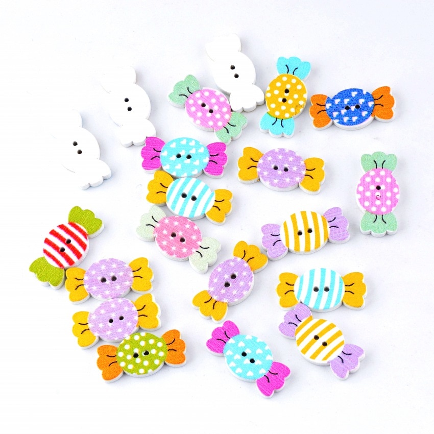 10 stuks 25 x 12mm snoeppatroon willekeurige gemengde houten knopen 2 gaten naaien scrapbooking