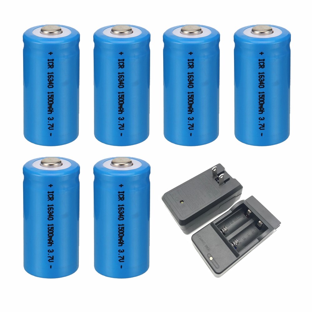 3.7V 1500mAh Rechargeable Li-ion Batteries 16340 CR123A Battery For CR123A 16340 battery For LED Flashlight Travel Wall Charger: 6pcs with charger