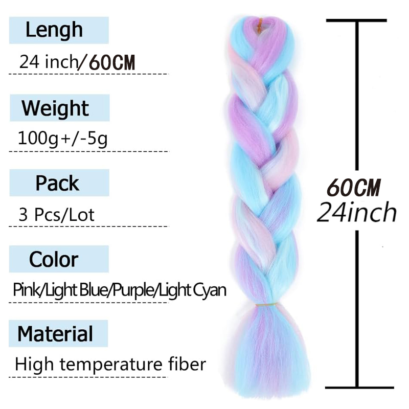 24 cm langt fletningshår 100g 24 cm syntetisk fletningshår ombre flerfarvet hårblanding med fletninger