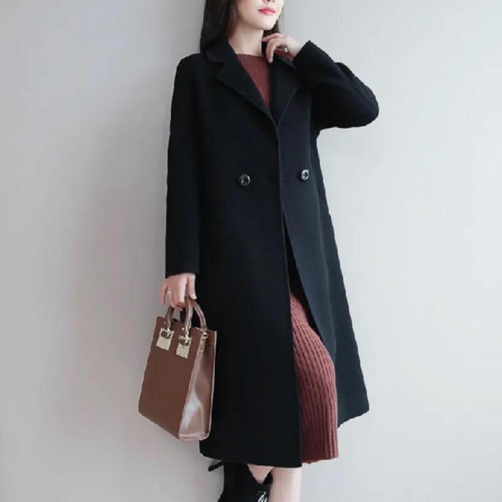 Casaco de lã monocromático feminino, Manga comprida, Dois botões, Bolsos, Lapela, Elegante, Casacos, Moda, Outono, Inverno