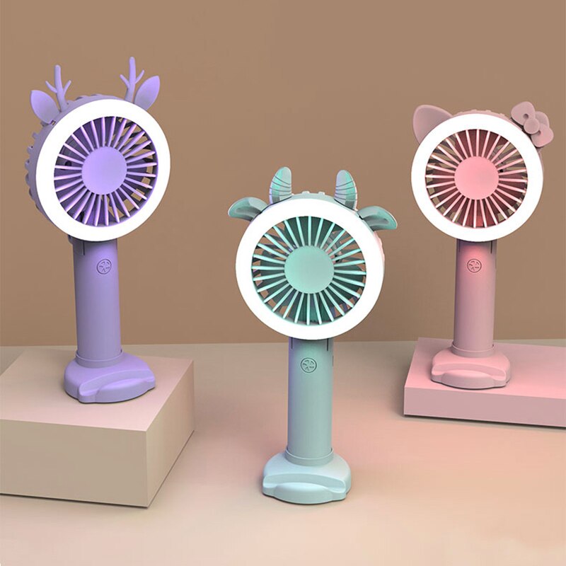 Ventilator Handheld Usb Oplaadbare Fans Led Light Portable Air Cooling Fan Mini Desktop