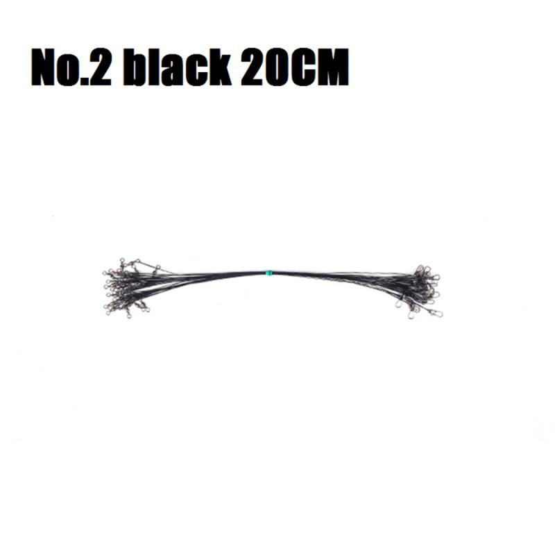 Sedal de pesca de acero antimordedura, 15cm-30cm, líder de alambre de acero con accesorios giratorios de pesca, correa de núcleo de plomo antirenvoltura: 02-Black 20cm