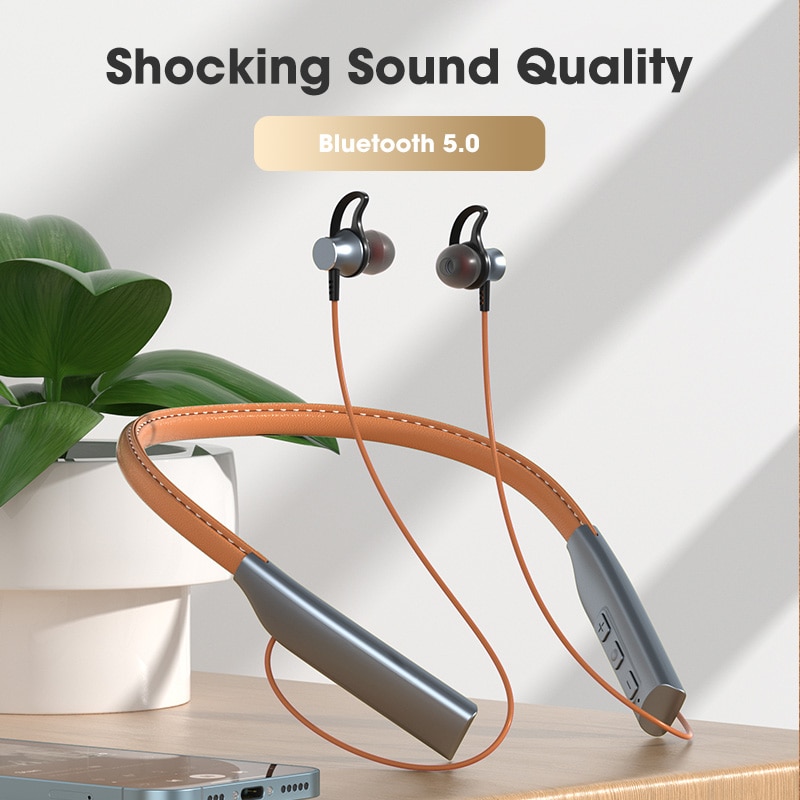 Niye Bluetooth Earphones Magnetic Headphone Sport Wireless Hanging Neck Earphones with Microphone For Xiaomi Red Mi Huawei P30: Brown
