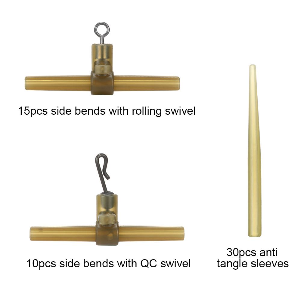 Dobladillo lateral de 15 piezas con eslabones giratorios o 10 piezas, dobladillo lateral con manguitos antienredos QC o 30 piezas, accesorios de pesca de carpa