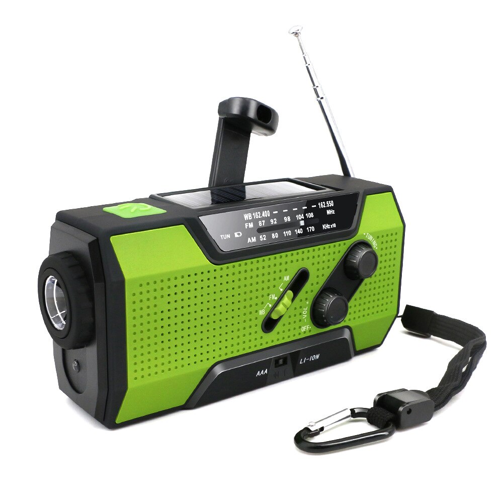 Rádio de emergência portátil multifuncional rádio de prevenção de desastres de rádio 2000mah solar com lanterna led solar powerbank rádio: green