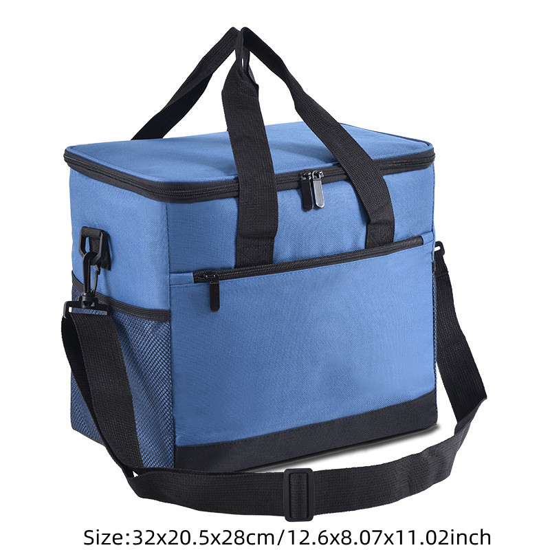 Portable Thermal Cooler Bag Picnic Food Beverage Drink Fresh Keeping Organizer Insulated Lunch Box Zipper Tote Accessories Case: Navy C