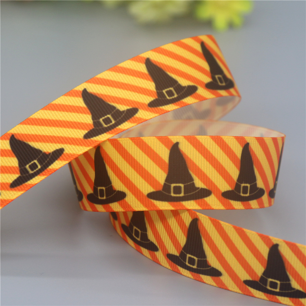 DUWES 50yards Halloween Printed Grosgrain Ribbon Accessories Material Headwear Decoration DIY Sewing Craft D2178