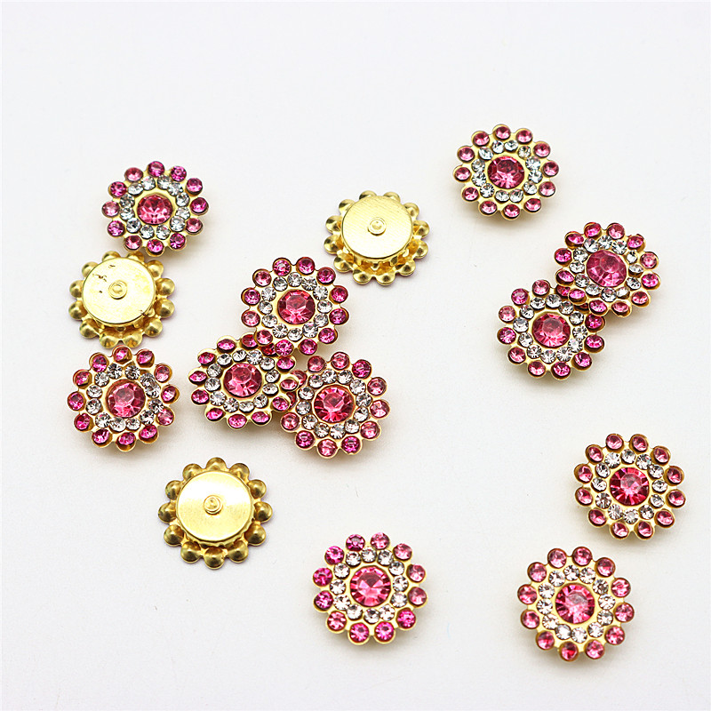 Taladro de flor de sol de 14mm, placa facial redonda cosida a mano, hebilla de taladro hecha a mano, accesorios de cuentas de lazo Diy, diamantes de imitación de doble flor: Plata antigua / L