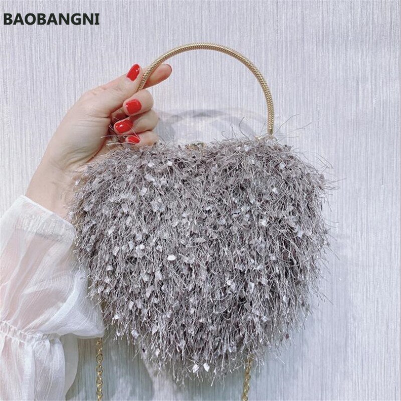 Lovely heart shaped evening clutch bags tassel wedding banquet purse for ladies party dinner wallets
