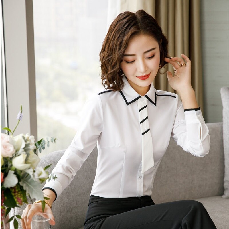 Styles Autumn Winter Formal Women Business Work Wear Blouses & Shirts Ladies Office Tops Clothes Blouse White