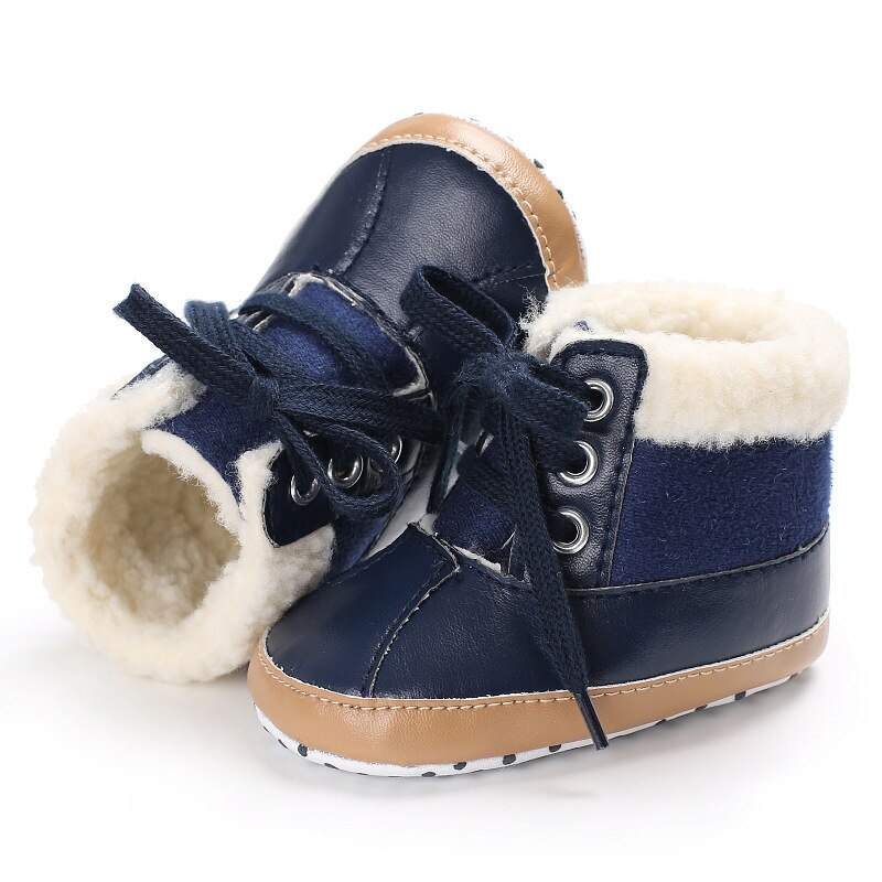 Vinter 0-1 år gammel mandlig baby plus fløjl varm sne støvler bløde bund sko skridsikre baby toddler sko: Blå / 13-18 måneder