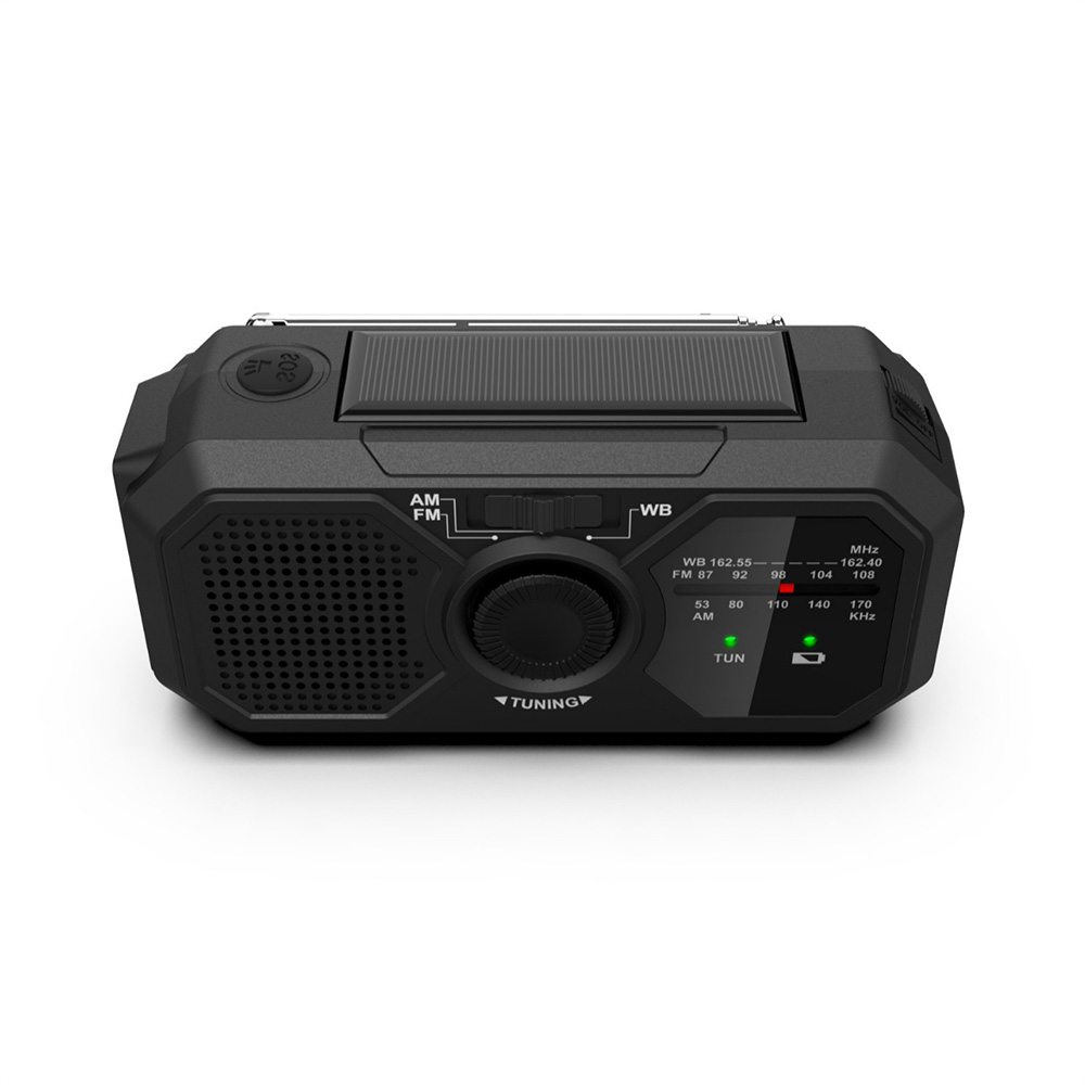 Bærbar am/fm-radio, nødradio, solcelledrevet dynamo-vejrradio, genopladelig lommelygte-powerbank, usb-telefonoplader