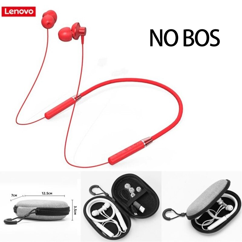 Original Lenovo HE05 Bluetooth 5.0 Neckband Wireless headphones Stereo Sports Magnetic Headphones Sports Running IPX5 Waterproof: Red No Bos Add Bag