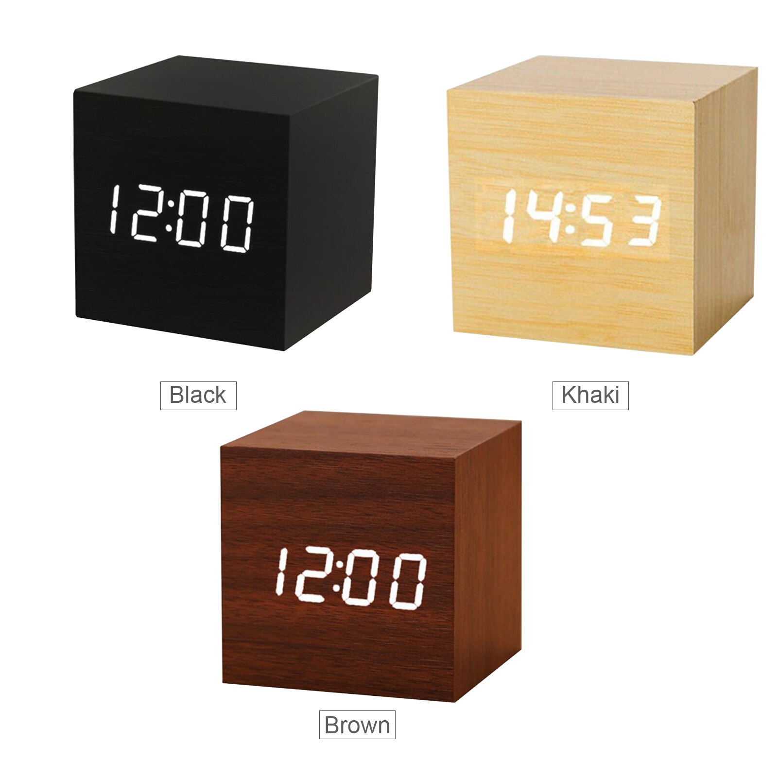 Numérique Réveil LED MONTRE En Bois Horloge de Table De Commande Vocale Électronique en Bois Horloges de Bureau Avec Jour Date D'humidité de la Température