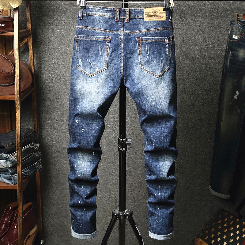 , men's jeans, men's ripped jeans, stretch jeans, straight pants, wash jeans, trends, European and American, casual