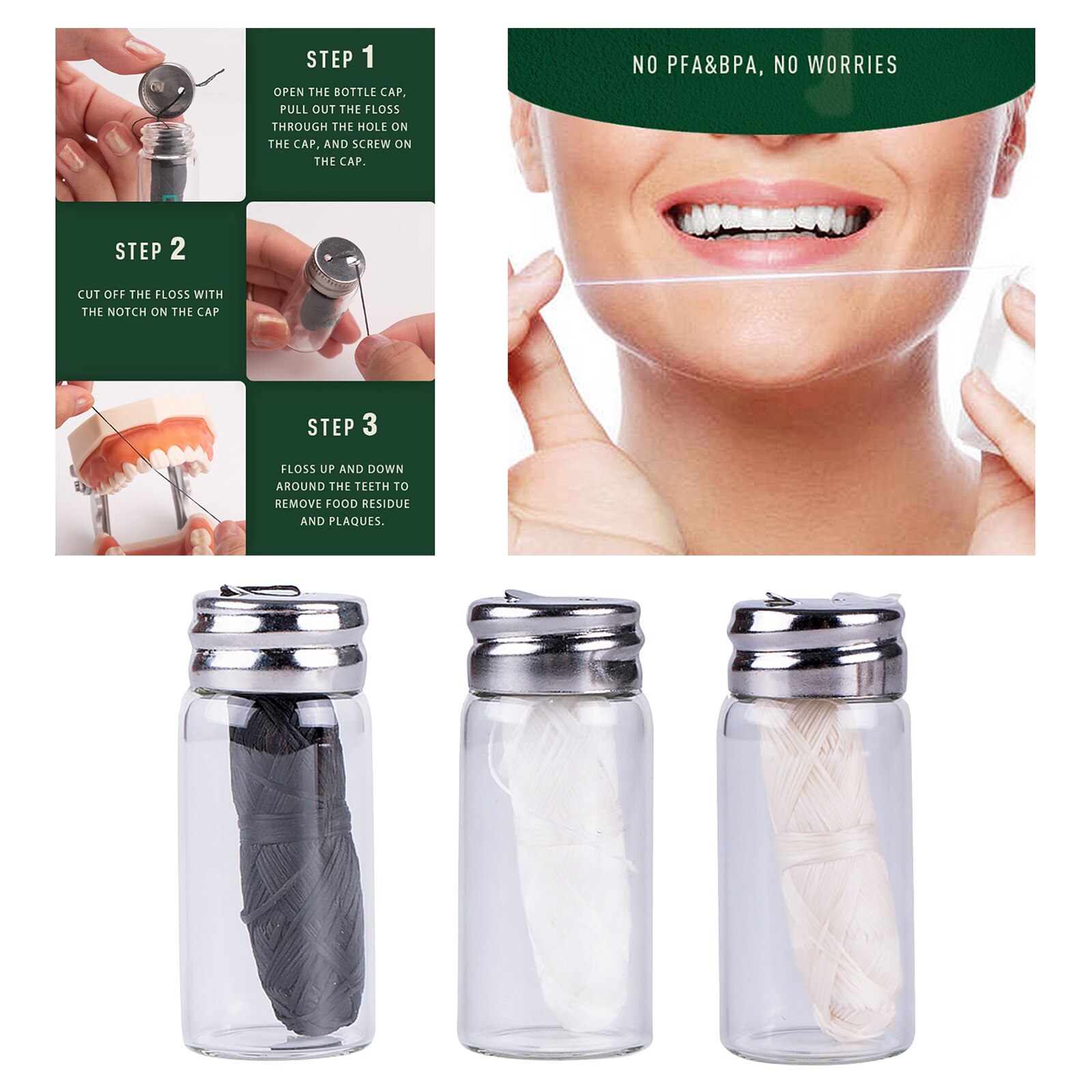 30m 33yds Oral Care Biodegradable 100% Organic Natural Compostable Tooth Floss Refillable Holder Silk Spool Waxed