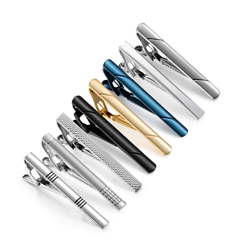 Juego de 8 Uds de pinzas de corbata cortas con caja de , accesorios de pasador de corbata para hombre, gemelos de camisa para hombre, para marido: PLATEADO