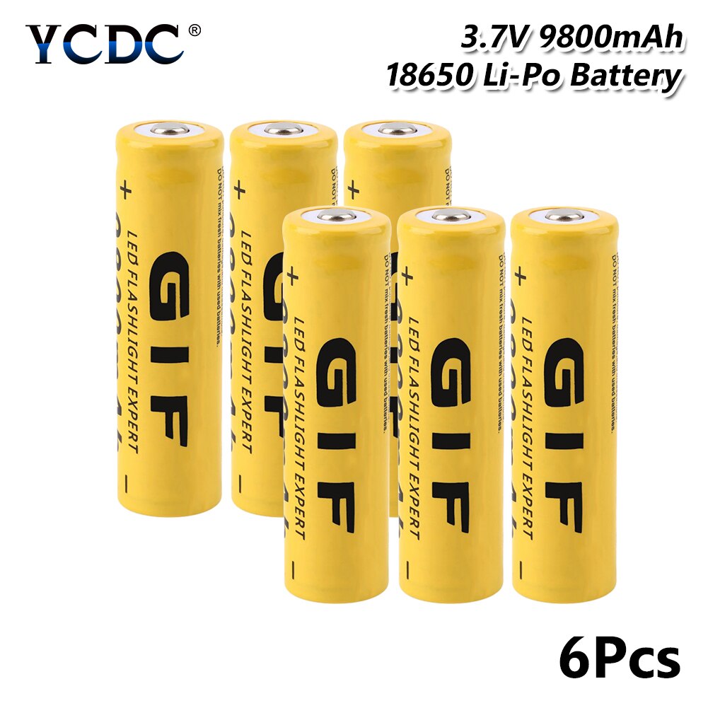 1/2/4/6/8x High Capacity 3.7V 9800mAh GIF 18650 Battery 3.7 Voltage 18650 Rechargeable Lithium Batteries Li Ion 18650 Case: 6 pieces
