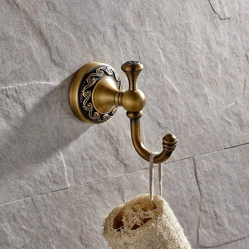 Antik messing finish badeværelse håndklæde bøjle vægmonteret tøj kroge morgenkåbe kroge til bruser væg bas kroge