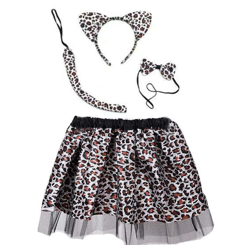Halloween Kids Meisjes Dier Tijger Kostuum Set Fancy Dress Luipaard Ear Hoofdband Staart Strik Tutu Rok Cosplay Party