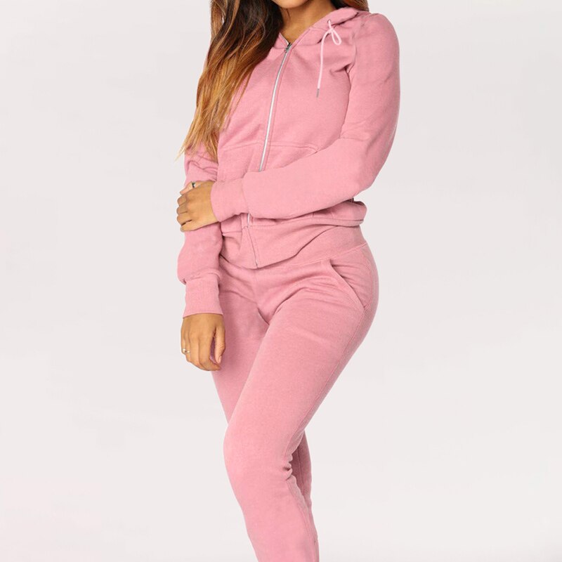 Trainingspak Vrouwen 2 Delige Set Vrouwen Zweet Pak Vrouwen Past Effen Kleur Hooded Lange Mouwen Rits Brief Sweatshirt