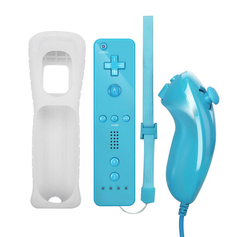 Without Motion Plus Controller For Wii Wireless Games Remote Nunchuck For Wii 2 in 1 Bluetooth Game Controle Silicone Soft Case: with nunchuck-Blue