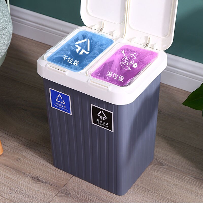Trash Can Rectangle Plastic Dual Compartment Recycling Waste Bin Garbage Can Classified Dustbin Dry Wet Separation