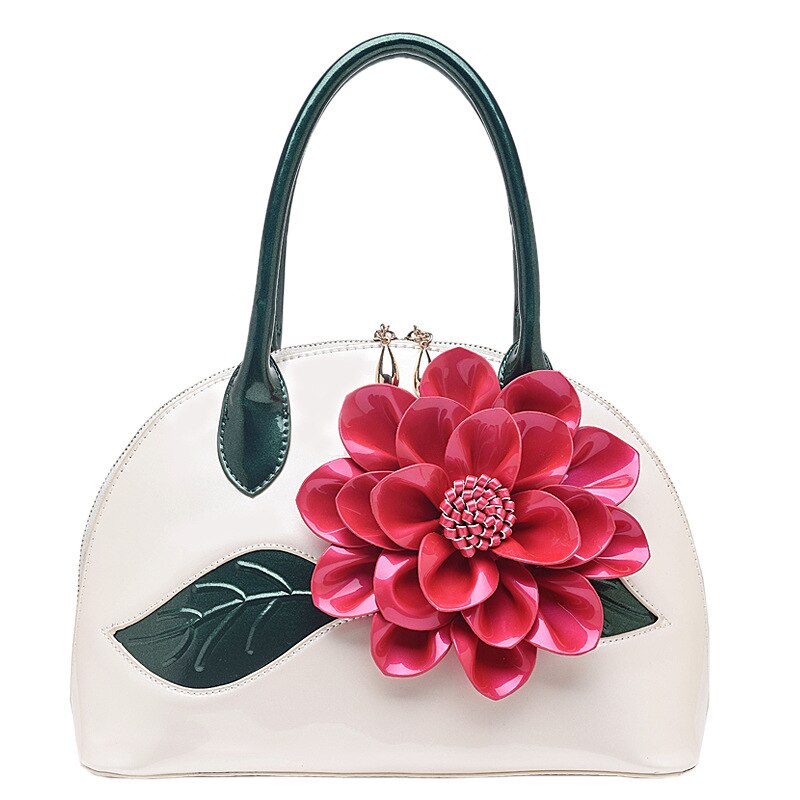 Vrouwen Mode Lakleer Bloemen Shell Tas Tote Nationale Stijl Handtassen Schoudertas Crossbody Tas Jurk Party Club Tas: WHITE