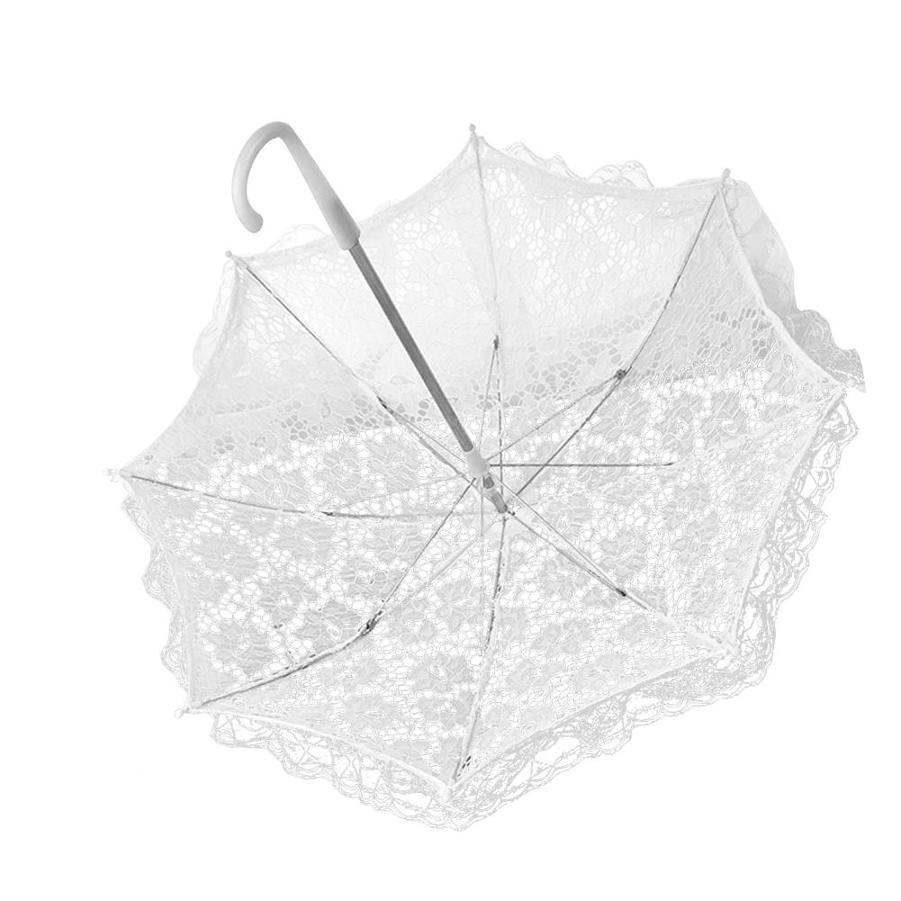 Paraguas decorativo blanco para boda, sombrilla pequeña de encaje con mango largo de acero inoxidable, estilo europeo y americano: a