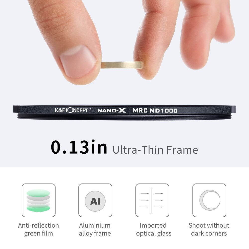 K &Ampere; F Konzept ND Filter ND1000 52mm 58mm 67mm 77mm neutral Dichte Objektiv Filter HD 18 schicht mit Nano Beschichtung für Kanon Nikon Objektiv