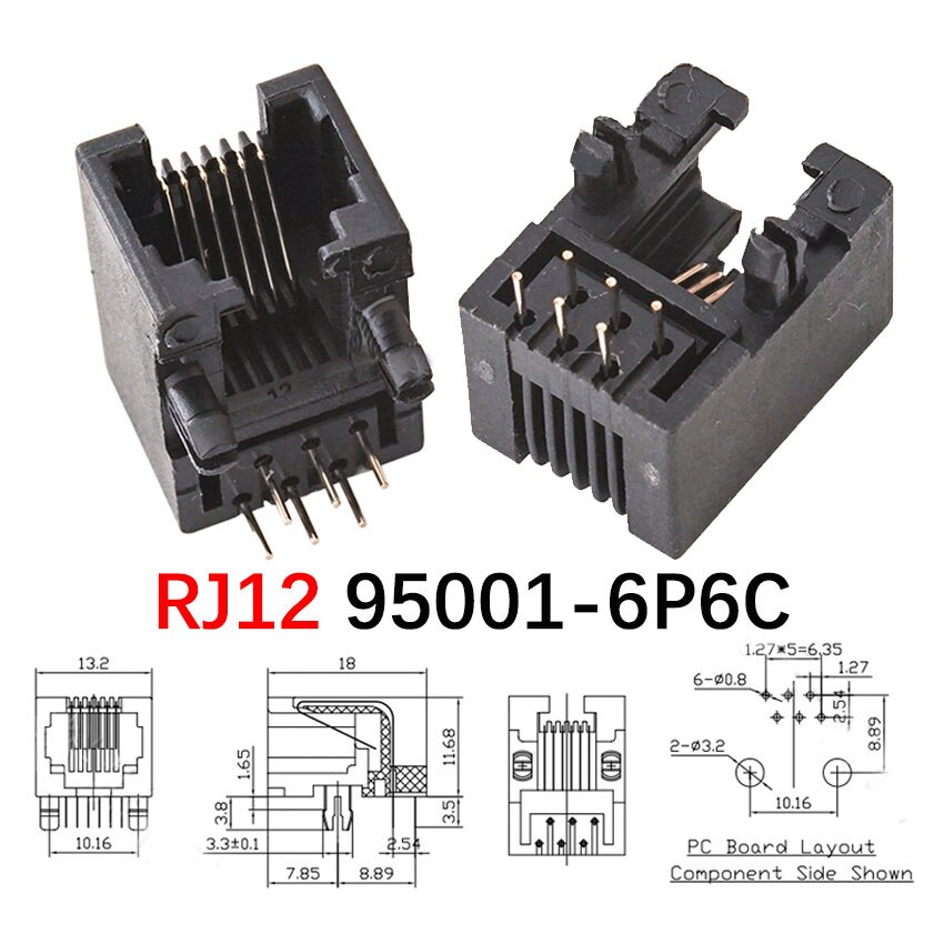 2PCS RJ11 RJ12 RJ45 Telephone Socket Connector 4P4C 6P2C 6P4C 6P6C 8P8C Plug Computer Internet Network PCB Jack Female Socket