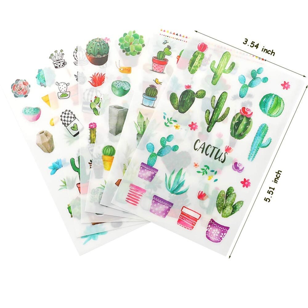 6 Sheets(150pcs) Green Cactus Plant Decorative Stickers Scrapbooking Stick Label Diary Stationery Album Journal Stickers