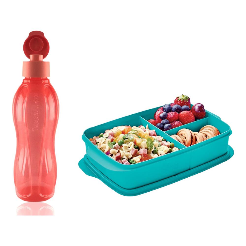 Tupperware Ernährung einstellen (Fach Mittagessen Kasten 1 l und Eco Flasche 750 ml Korallen) freundlicher Schule Arbeit Heimat Reise Gesunde: Koralle