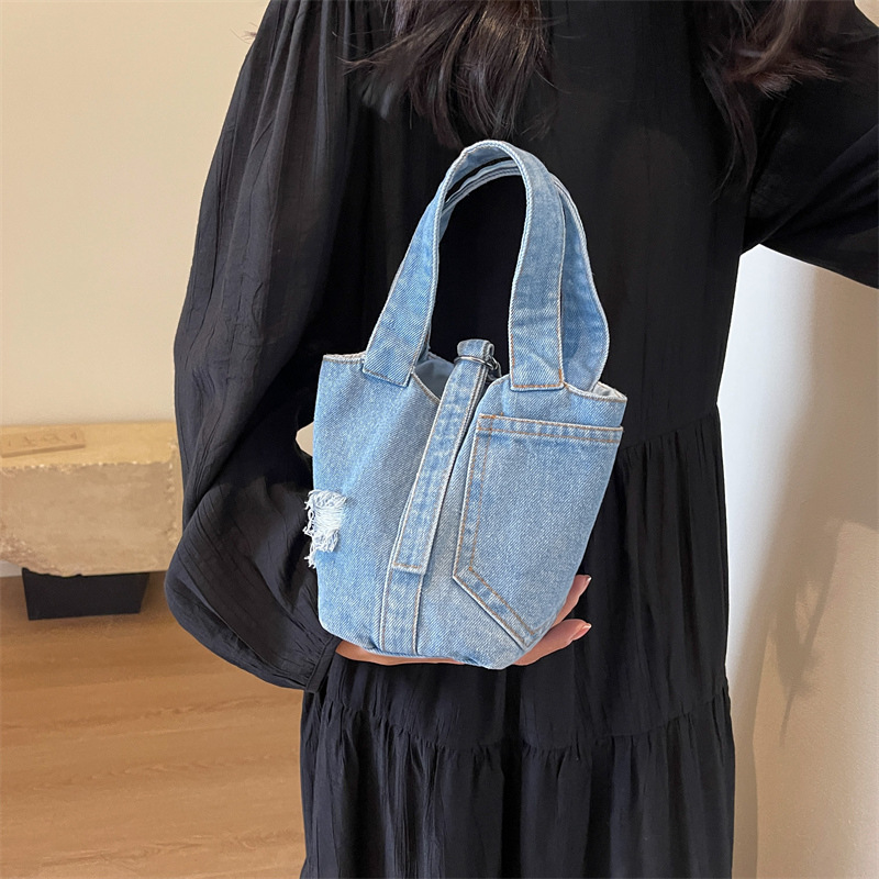 Handtas, modieuze denim handtas voor dames, trendy en veelzijdige bucket bag in westernstijl: Hemelsblauw