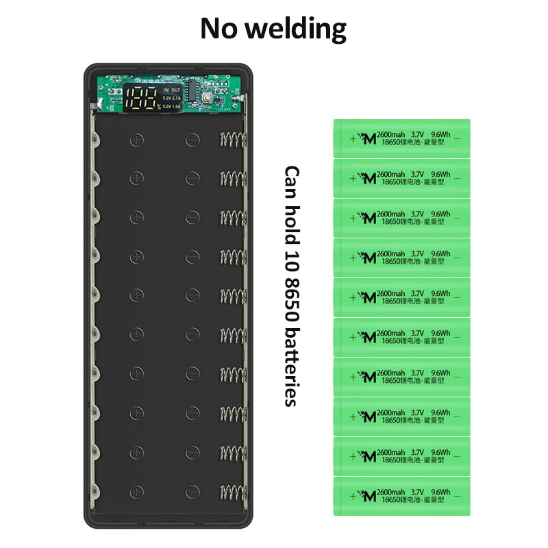 Welding Free 10*18650 Battery Storage Box Dual USB Power Bank Case DIY Shell Case 18650 Battery Holder Box PD QC3.0 Quick Charge